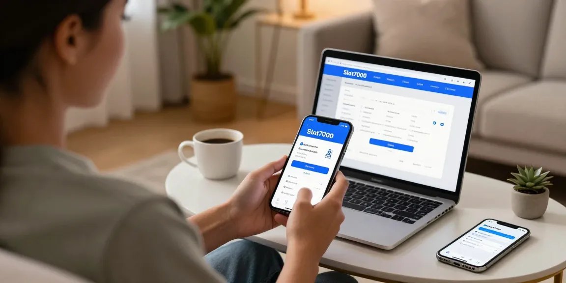 Accessing slot7000 application on mobile device in a cozy living room setting, showcasing user-friendly interface.