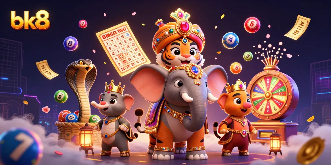 Experience the thrill of bk8 gaming as vibrant lottery elements dance around a royal scene.