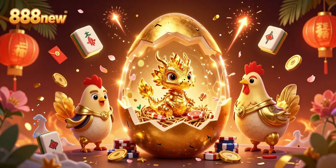 Experience the excitement of 888new with a golden dragon and poker chips in a vibrant casino scene.