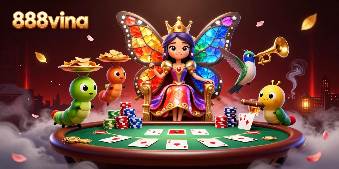 Experience thrilling gameplay at 888vina with a vibrant casino scene showcasing colorful poker action.