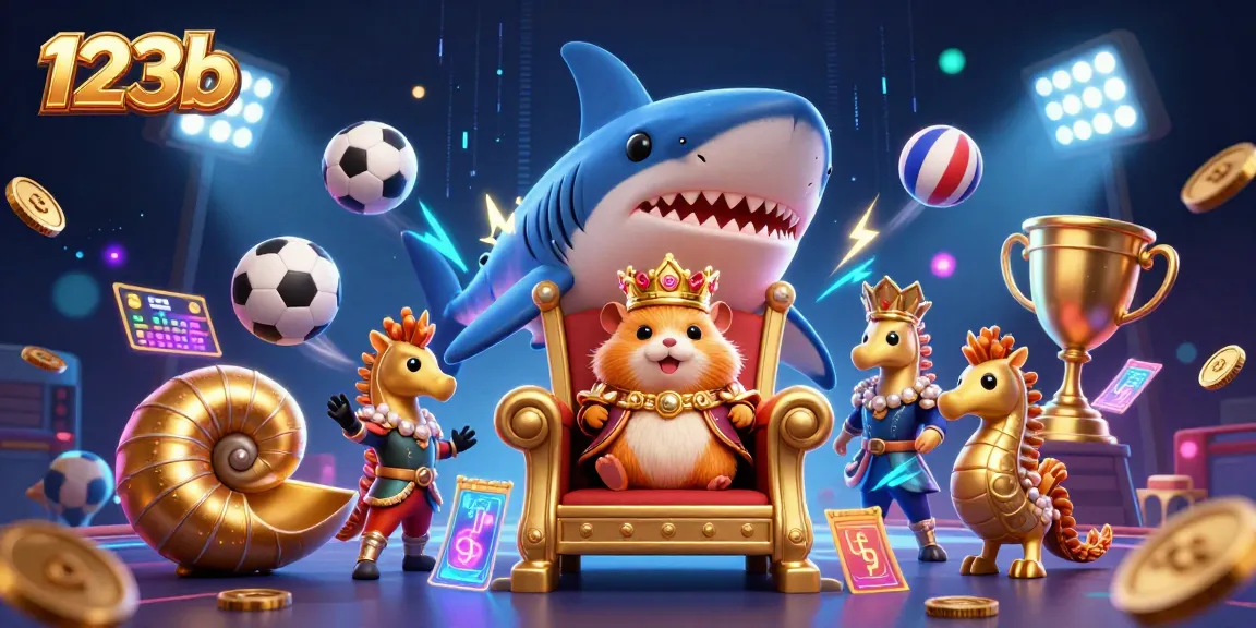 Experience thrilling sports action with 123b's gorgeous 3D illustration featuring a ferocious hamster king and dynamic game elements.